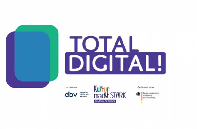 Logo von Projekt Total digital und Logos von dbv, BMBF und Kultur macht stark