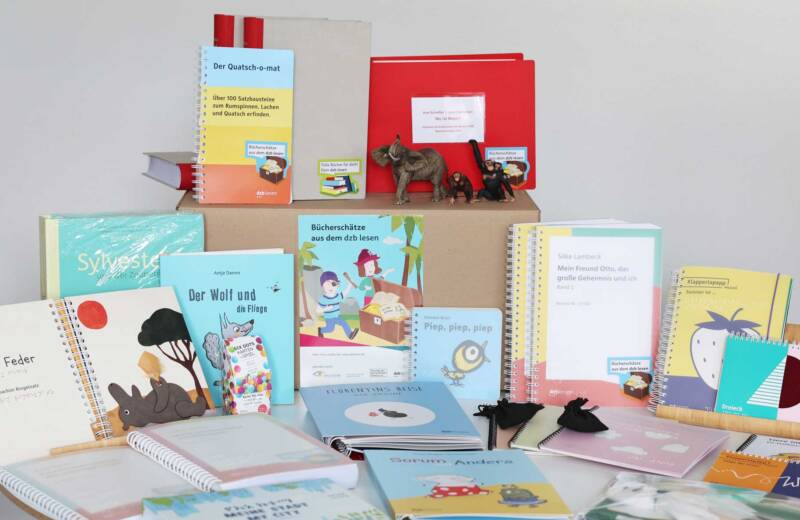 Foto von zahlreichen Kinder- und Jugendbücher auf einem Paket mit dem Lesekistenlogo