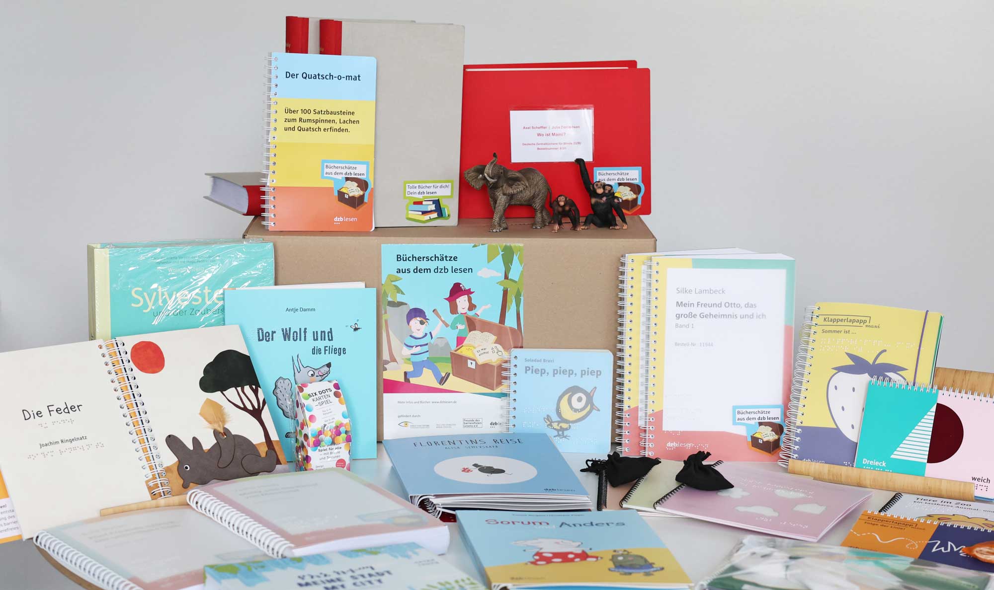 Foto von zahlreichen Kinder- und Jugendbücher auf einem Paket mit dem Lesekistenlogo